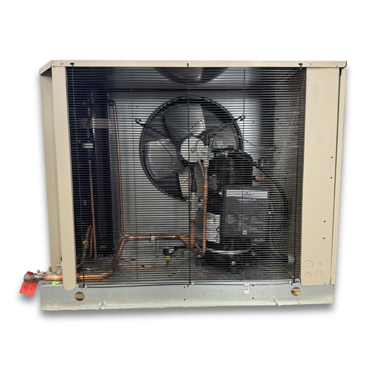 Chandler HCH0075LCACZA0300 7.5 HP Low Temp Condensing Unit — supplier gallery view 2; Beige condensing unit with front showing the interior.