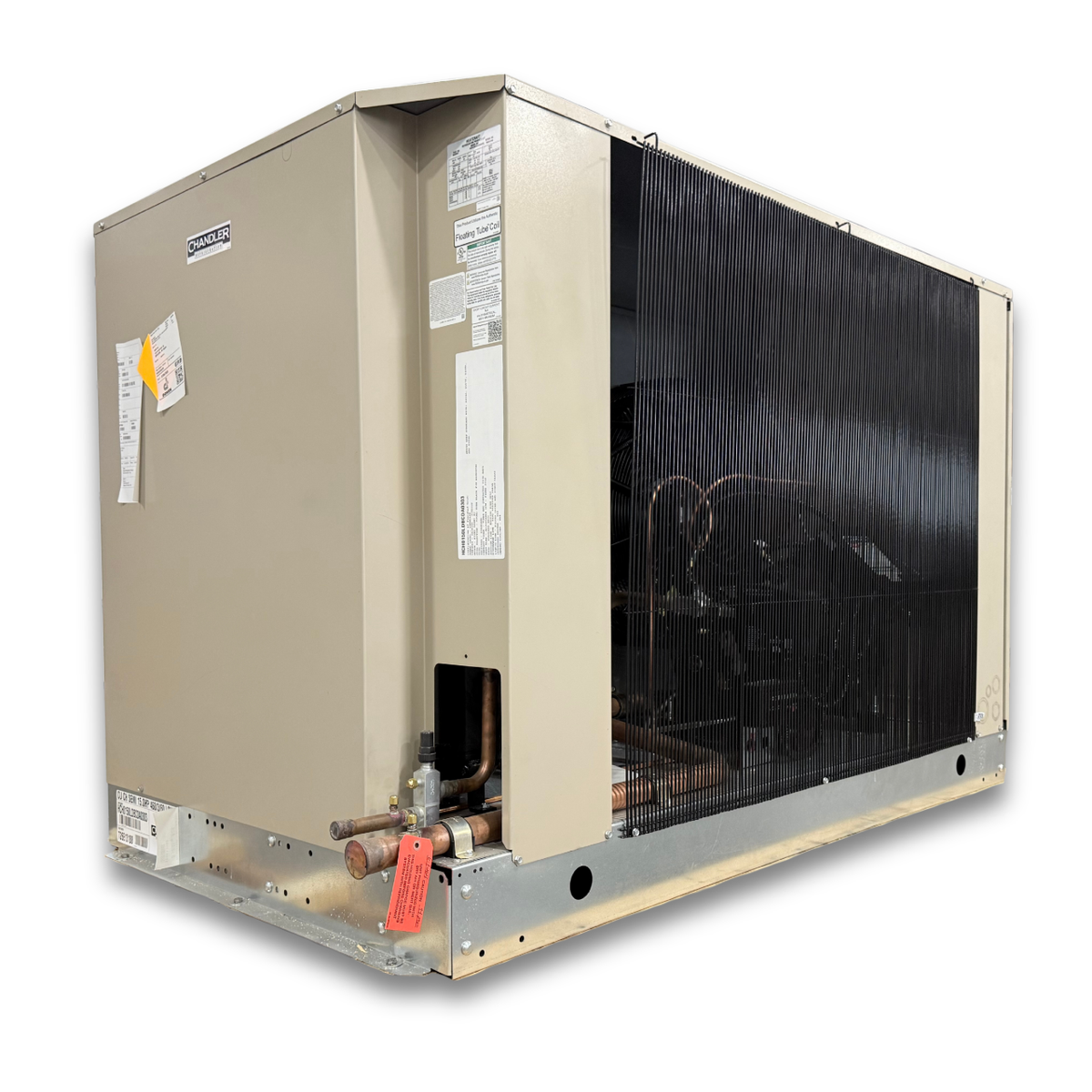 Chandler HCH0150LCBCDA0303 15 HP Low Temp Condensing Unit — supplier gallery view 1; Beige condensing unit with front side view showing labels.