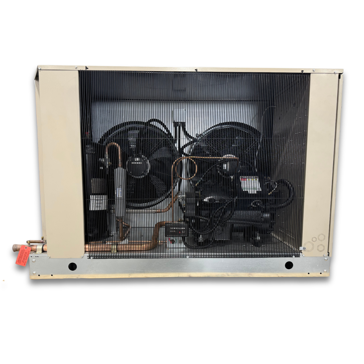 New 15 HP Chandler-Krack Low Temp System, 3 phase 208-230 volt — supplier gallery view 3; Beige condensing unit front showing the interior