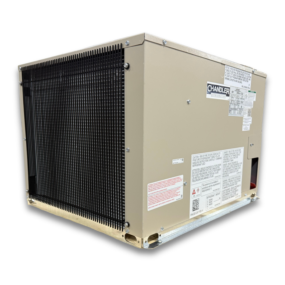 New 2 HP Low Temp System, 1 phase 208-230 volt — supplier gallery view 4; Beige condensing unit back view.
