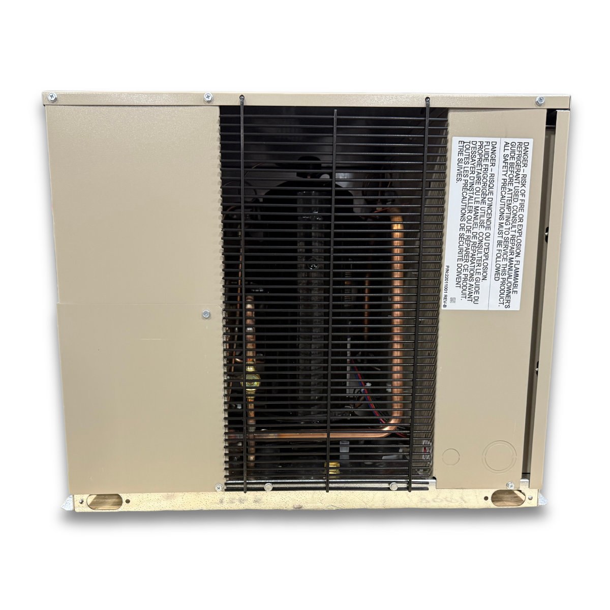 New 2 HP Low Temp System, 1 phase 208-230 volt — supplier gallery view 3; Beige condensing unit front showing the interior.