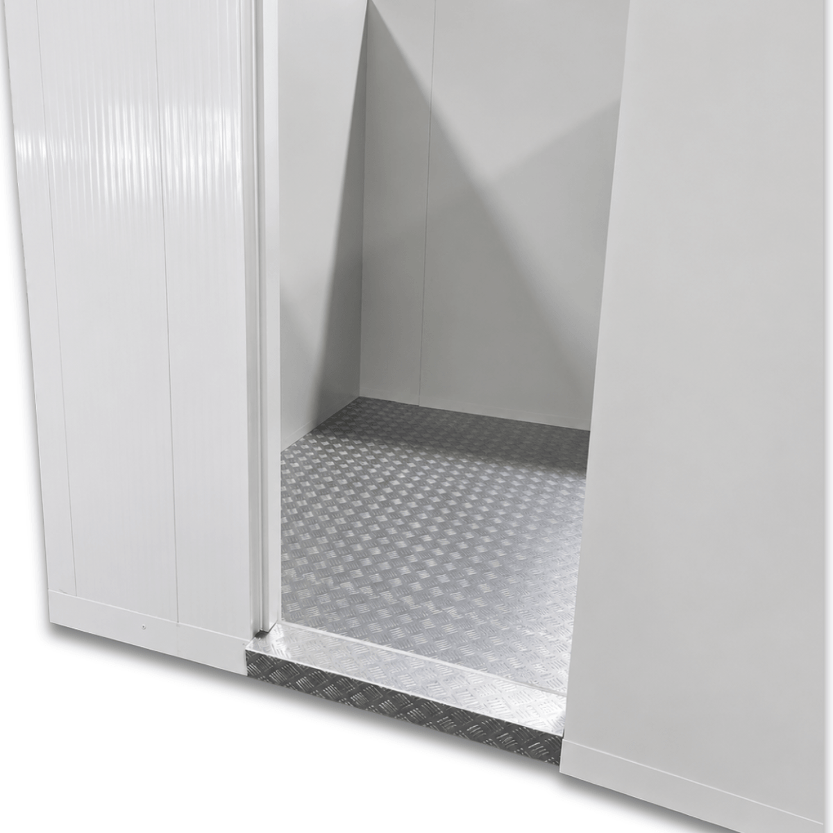Barr 8'3" x 8'3" x 8'2"H Walk-In Freezer Room with Floor — supplier gallery view 2; White walk-in commercial freezer inside view