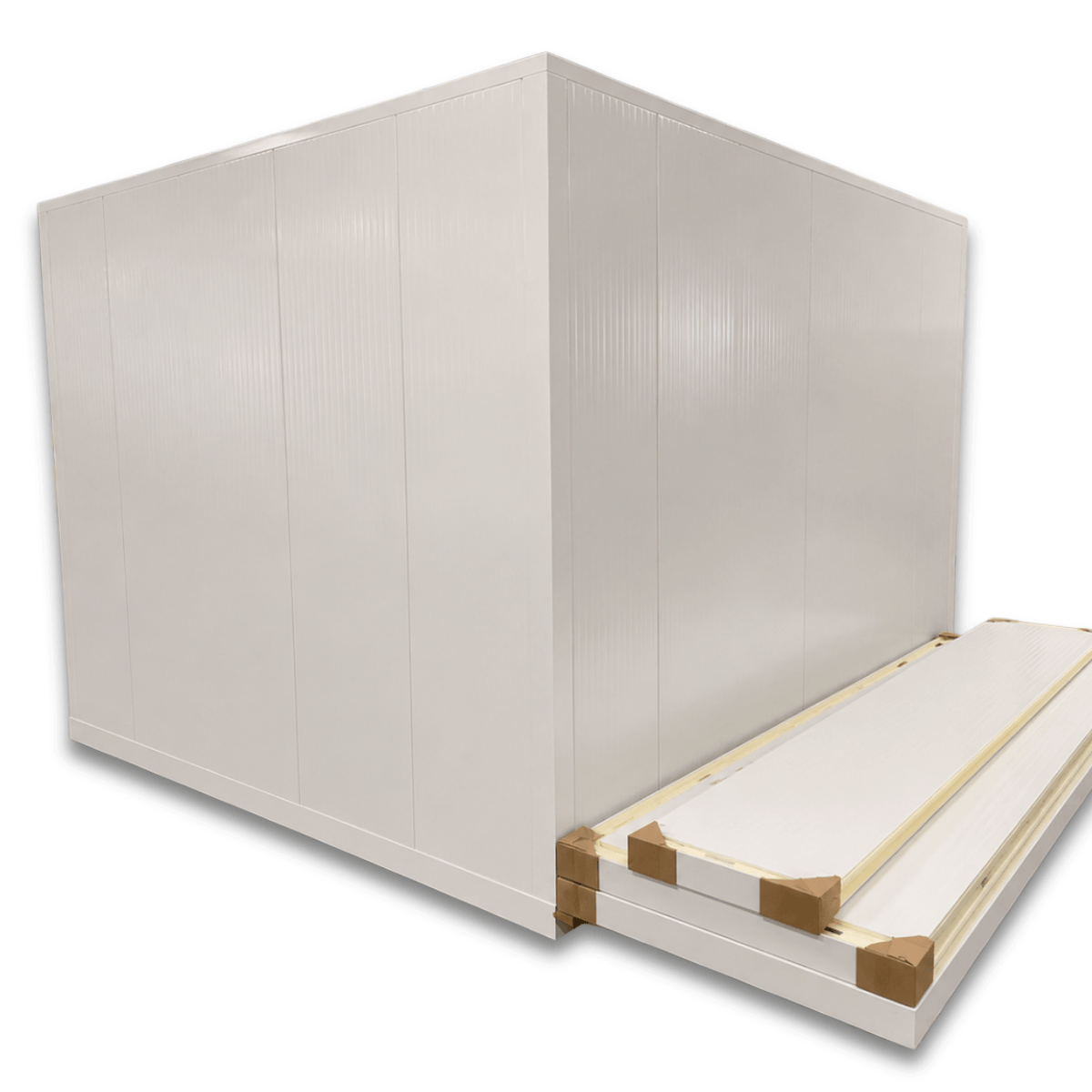 Barr 8'3" x 9'10" x 8'2"H Walk-In Freezer Room with Floor — supplier gallery view 2; White walk-in commercial freezer back view