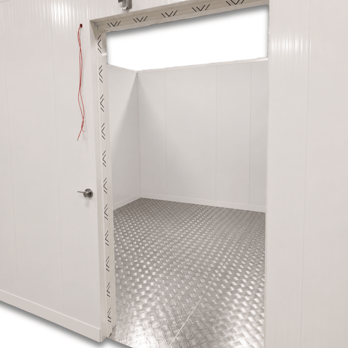 Barr 9'10" x 11'6" x 8'2"H Walk-In Freezer Room with Floor — supplier gallery view 2; White walk-in commercial freezer with opened door view