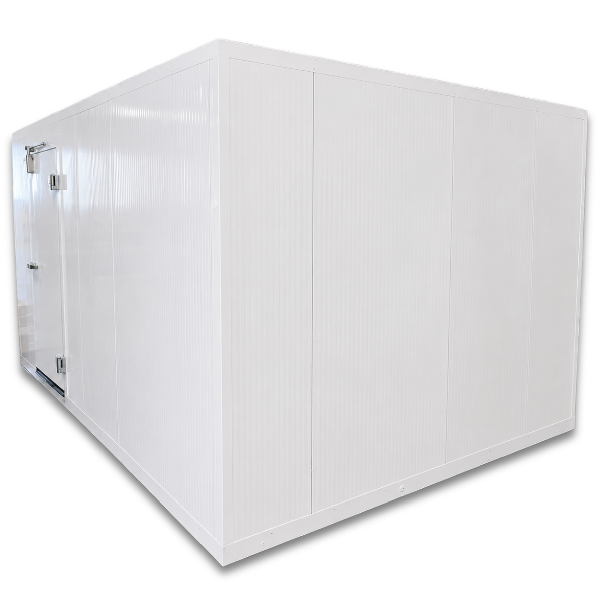 Barr 9'10" x 14'10" x 8'2"H Walk-In Freezer Room with Floor — supplier gallery view 2; White walk-in commercial freezer front right view