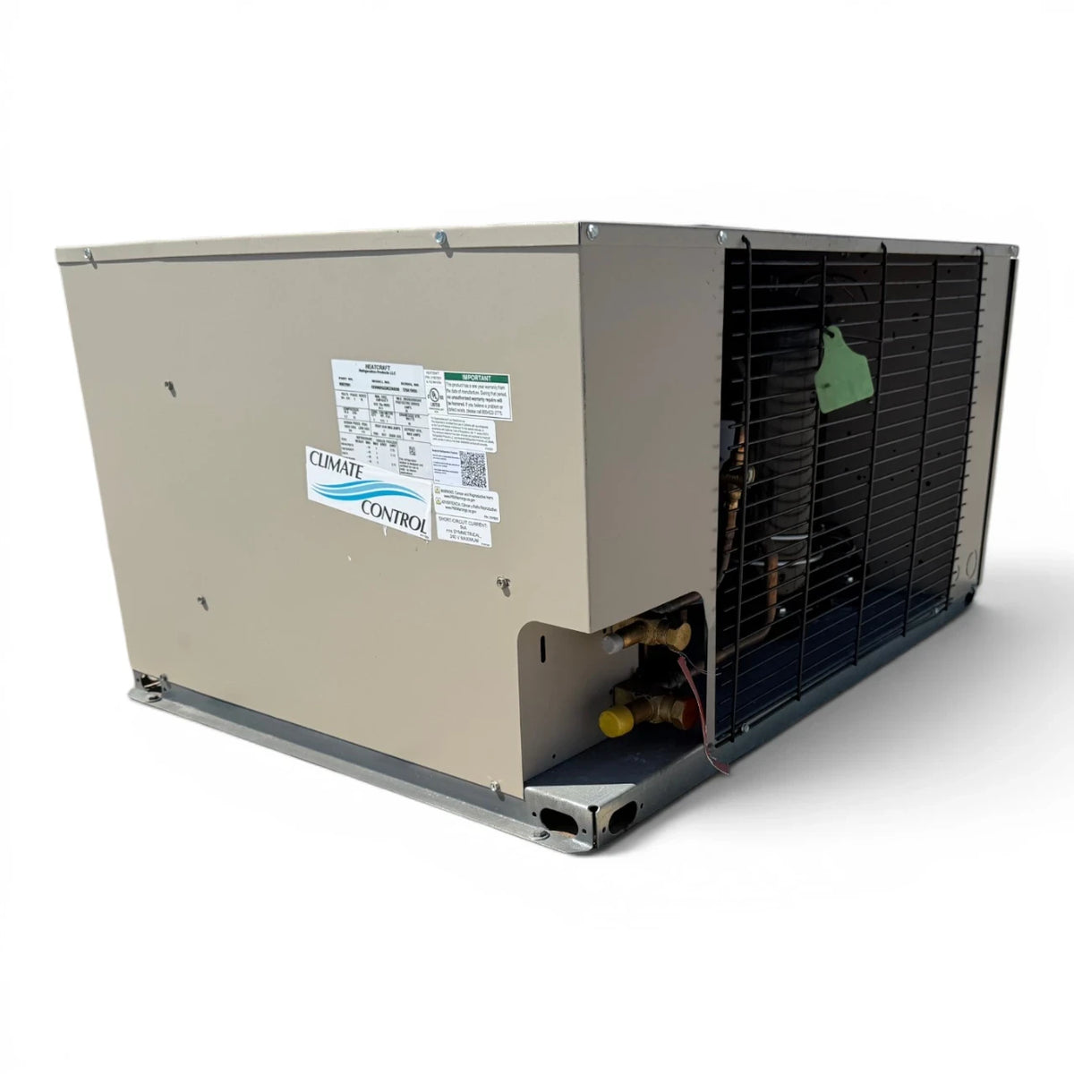 Used Climate Control CCH0025LCACZA0200 2.5 HP Condensing Unit #3191 — supplier gallery view 1; Front-left view of a used Climate Control CCH0025LCACZA0200 2.5 HP condensing unit #3191, an enclosed cabinet with a wire coil guard and green inventory tag #3191.