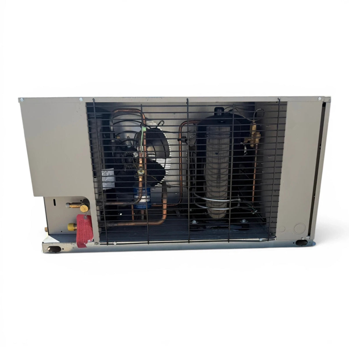Used Climate Control CCH0025LCACZA0200 2.5 HP Condensing Unit #3191 — supplier gallery view 2; Straight-on view of the used Climate Control CCH0025LCACZA0200 2.5 HP condensing unit #3191, showing the coil guard and green inventory tag.