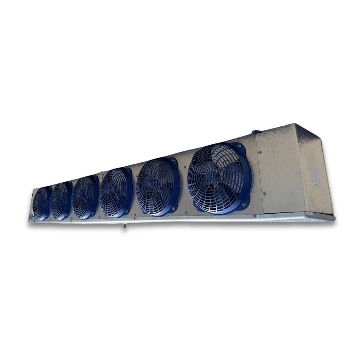 Used Bohn ADT-370BK Evaporator - 11543 — supplier gallery view 3; Front-right view of the used Bohn ADT-370BK evaporator #3134, showing the cabinet side panel and warning labels.