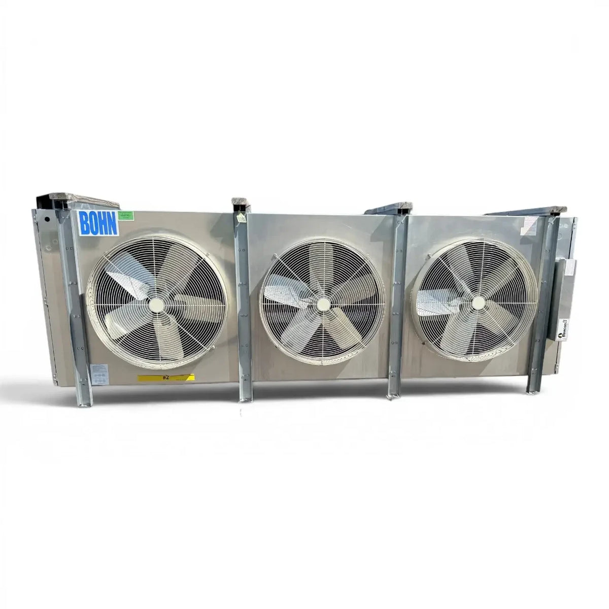 Used Bohn BHE-1200DA Evaporator #3190 — supplier gallery view 2; Straight-on view of the used Bohn BHE-1200DA evaporator, showing the three large fans and inventory tag #3088.