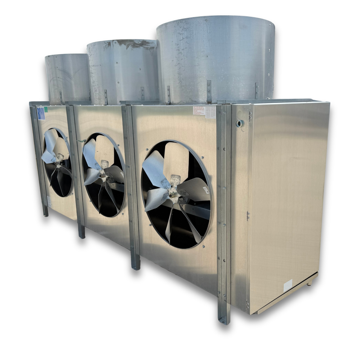 Used Bohn BHE-1390DA Evaporator — supplier gallery view 3; Used gray evaporator front side view.