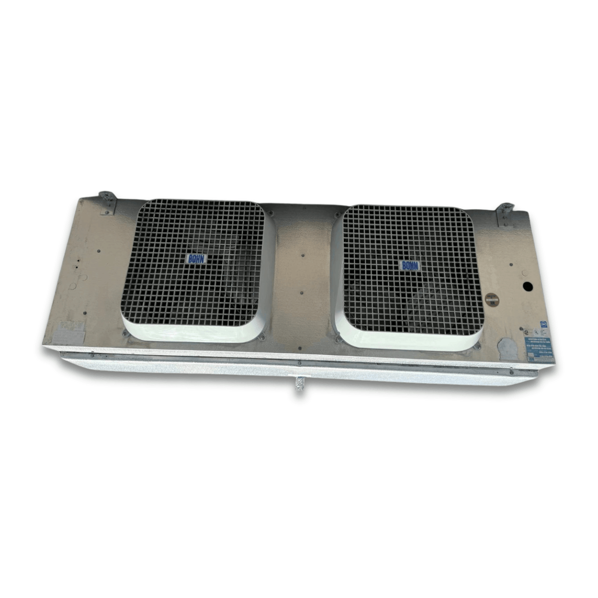 Used Bohn MPE-1902 Evaporator #3176 — supplier gallery view 2; Straight-on view of the used Bohn MPE-1902 evaporator #3176, showing the two white-grille fans.