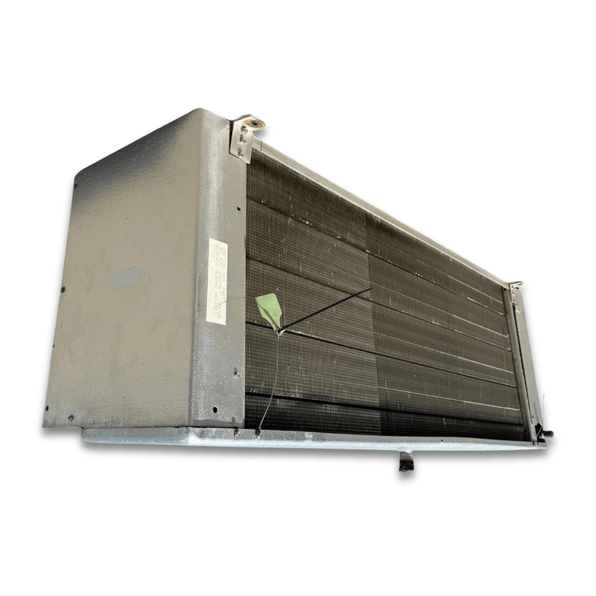 Used Bohn MPE-1902F Evaporator #3243 — supplier gallery view 4; Back-left view of the used Bohn MPE-1902F evaporator #3243, showing the rear coil compartment and inventory tag "3243".