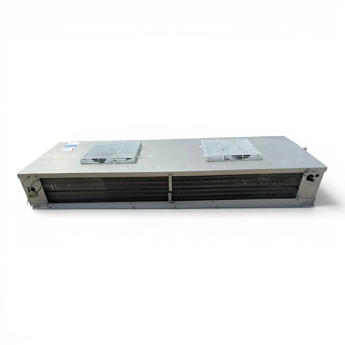 Used Bohn WKE-100BEC Low Velocity Evaporator - 11575 — supplier gallery view 2; Straight-on view of the used Bohn WKE-100BEC low velocity evaporator, showing the two top-mounted fan grilles and inventory tag #3457.