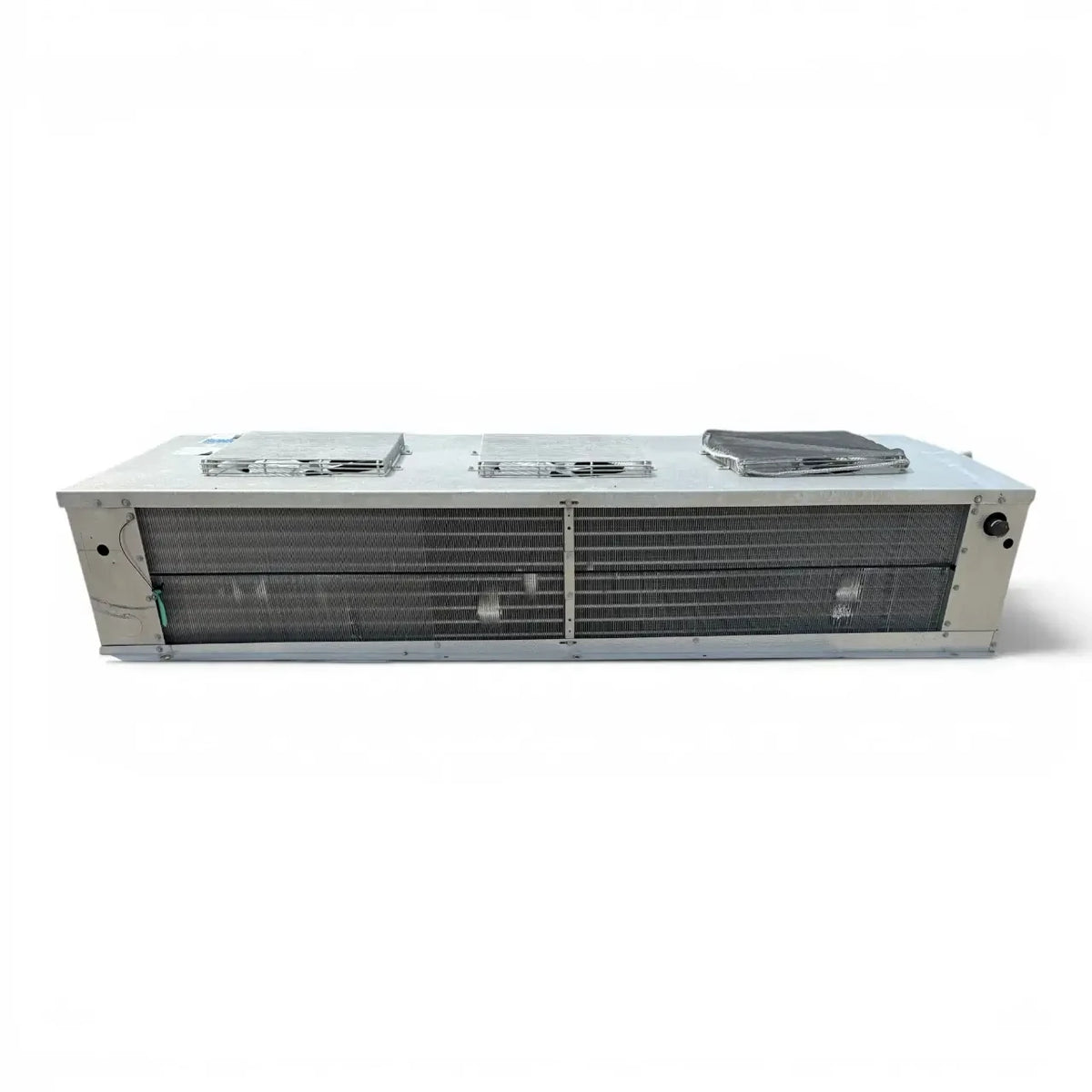 Used Bohn WKE-180BEC Low Velocity Evaporator — supplier gallery view 2; Straight-on view of the used Bohn WKE-180BEC low velocity evaporator #1060, showing the three top-mounted fan grilles.