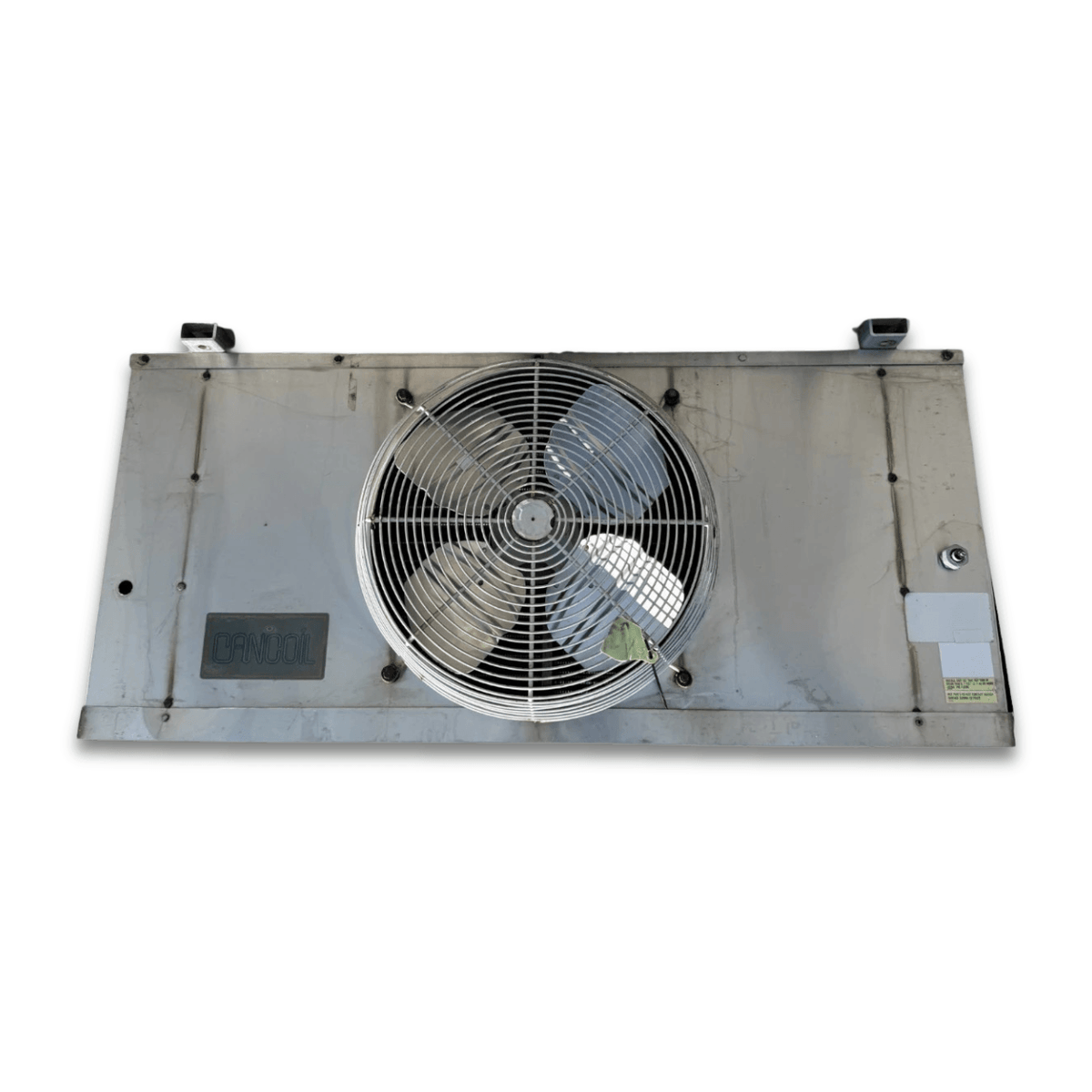 Used Cancoil EMPS-16212B Evaporator - 11581 — supplier gallery view 2; Straight-on view of the used Cancoil EMPS-16212B evaporator #3086, showing the round wire-grille fan.