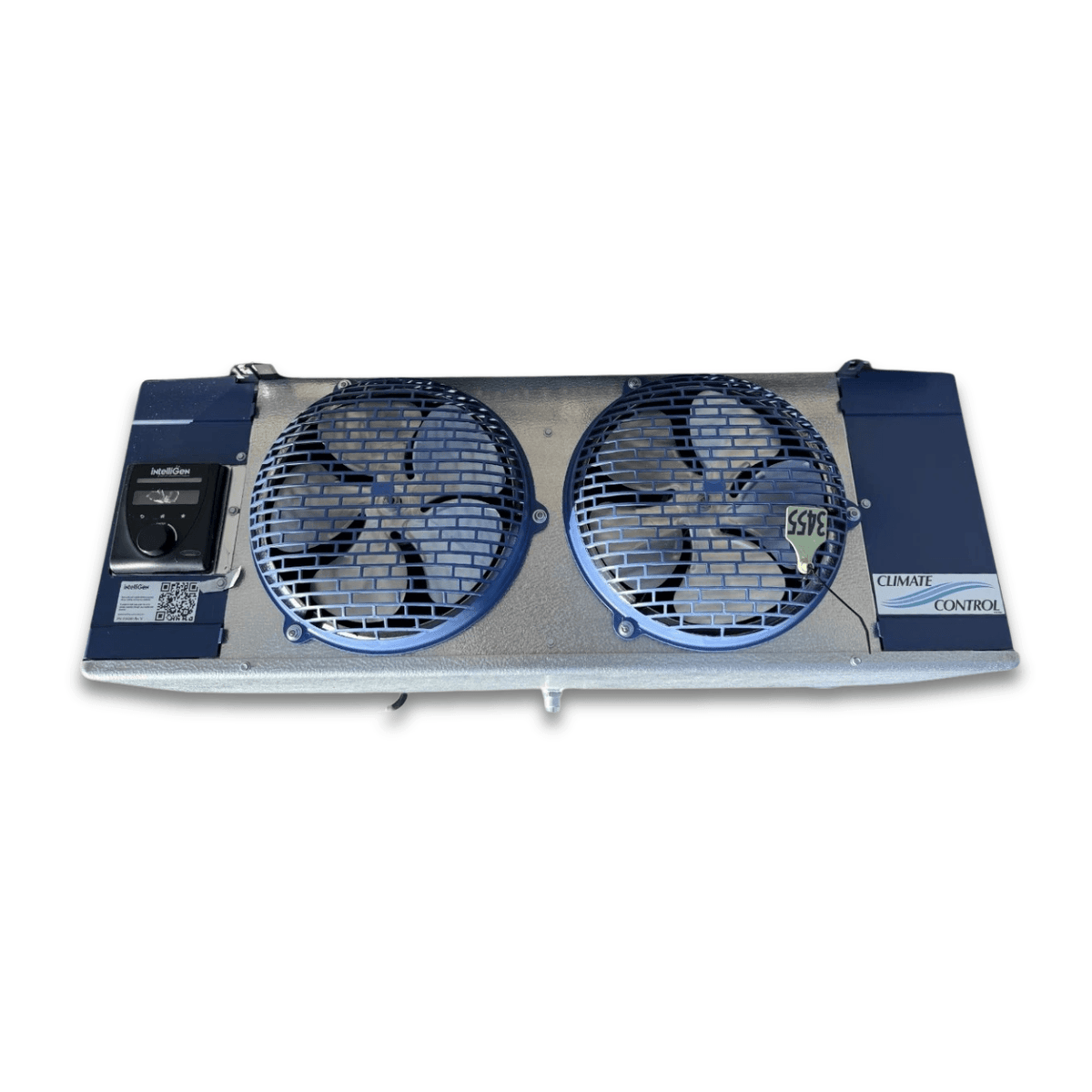 Used Chandler CEL-0080BS6EEAY0628 Evaporator — supplier gallery view 2; Straight-on view of the used Chandler CEL-0080BS6EEAY0628 evaporator #3455, showing the twin blue-grille fans.