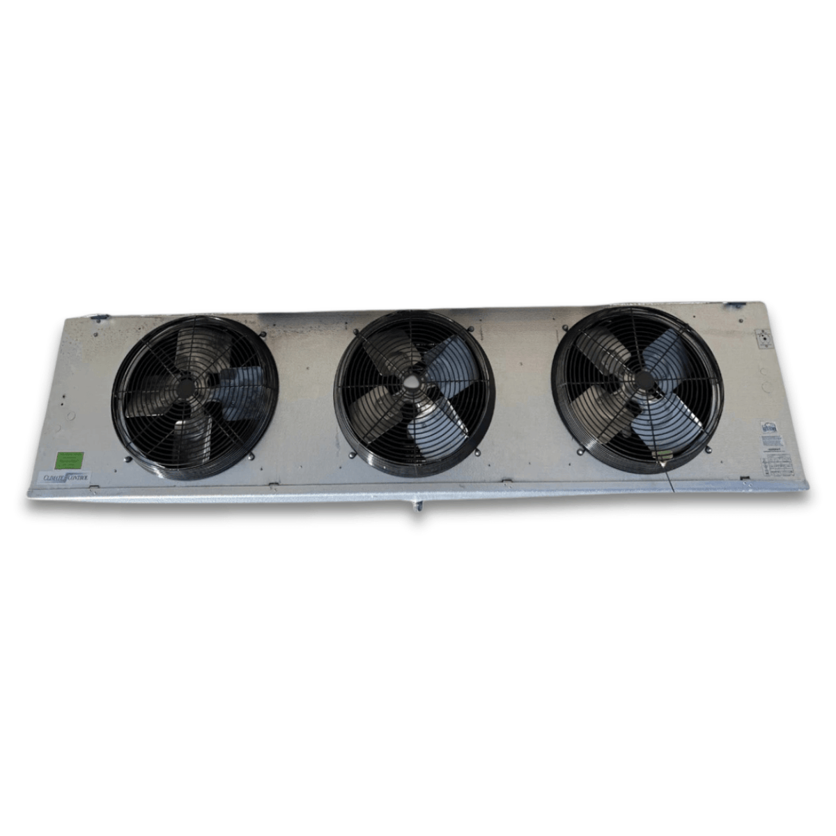 Used Climate Control CME-310BA Evaporator #3255 — supplier gallery view 2; Straight-on view of the used Climate Control CME-310BA evaporator #3255, showing the three black-grille fans.