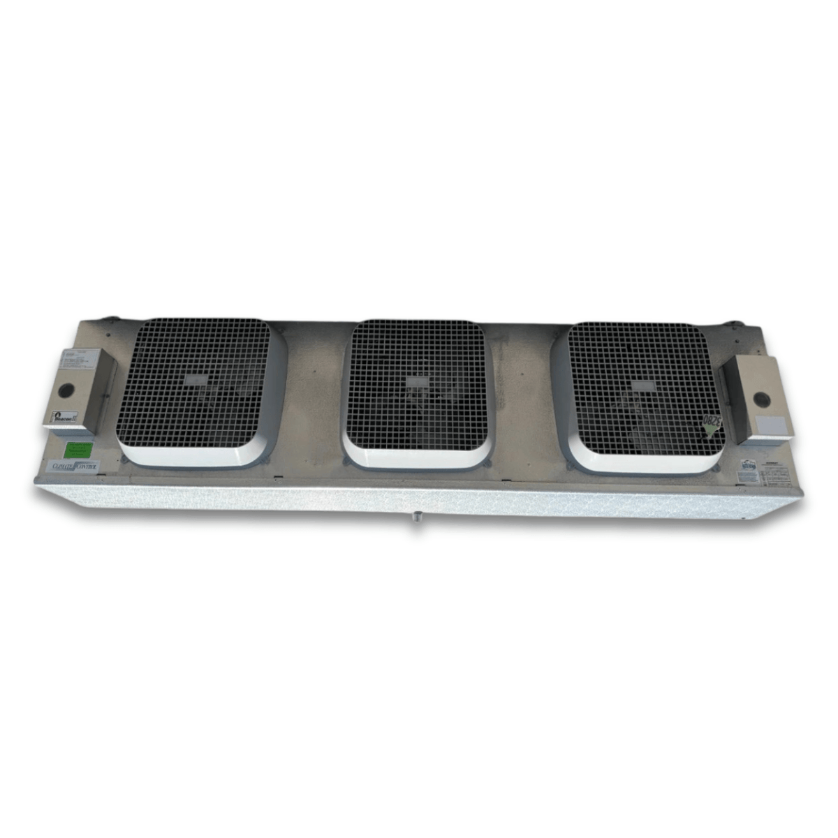 Used Climate Control CML-330DA Evaporator #3094 — supplier gallery view 2; Straight-on view of the used Climate Control CML-330DA evaporator #3280, showing the three square white-grille fans and inventory tag "3280".