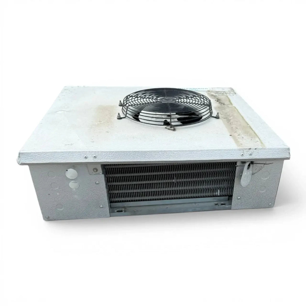 Used Hussmann GAL14-35A Low Velocity Evaporator #946 — supplier gallery view 2; Straight-on view of the used Hussmann GAL14-35A low velocity evaporator #946, showing the single black-grille top fan.