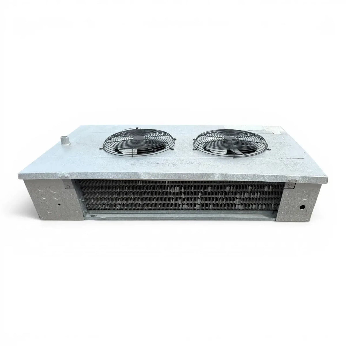 Used Hussmann GAL24-90ED Low Velocity Evaporator #790 — supplier gallery view 2; Straight-on view of the used Hussmann GAL24-90ED low velocity evaporator #790, showing the two round black-grille fans.