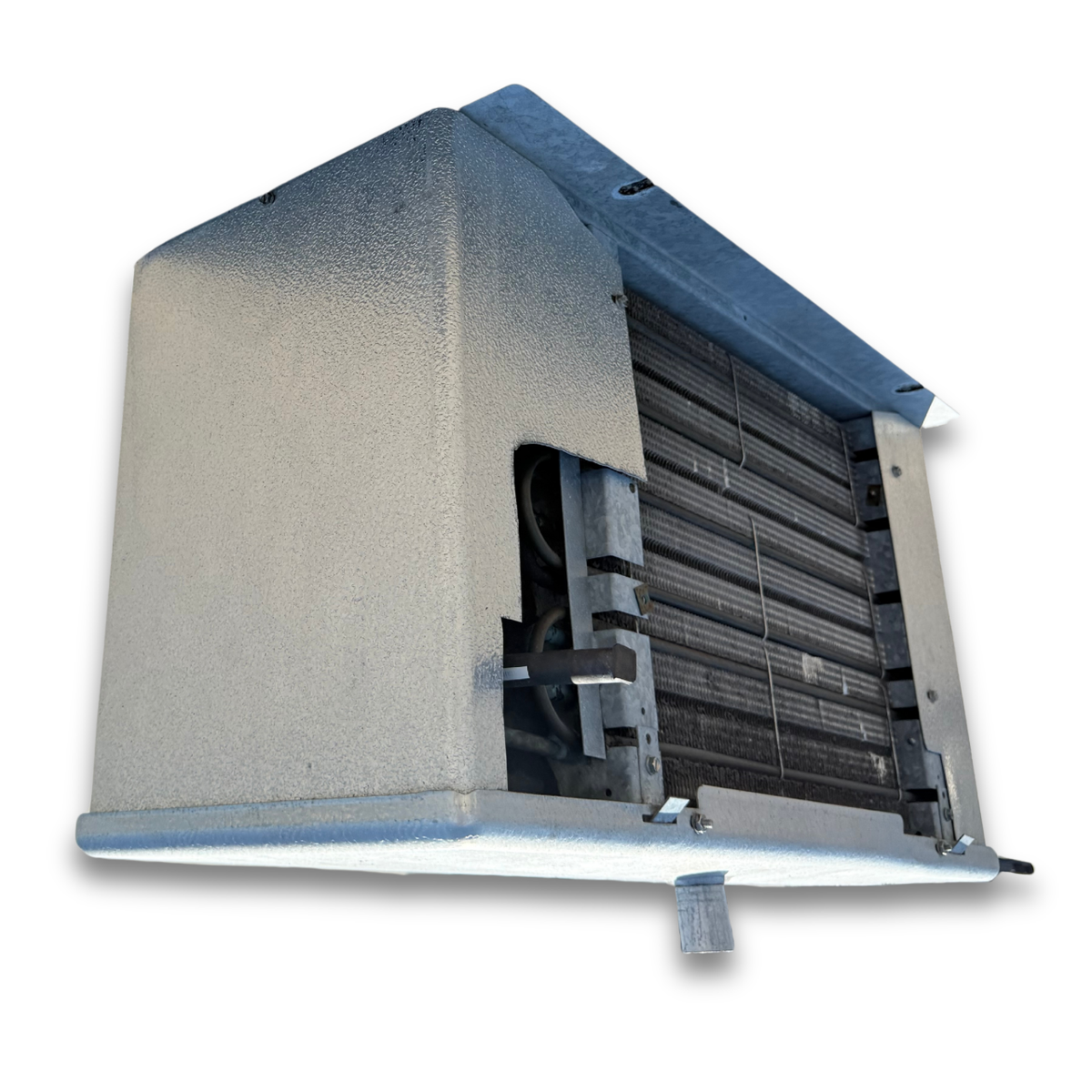 Used Hussmann HC6E-039BK Evaporator — supplier gallery view 3; Used gray evaporator back view.