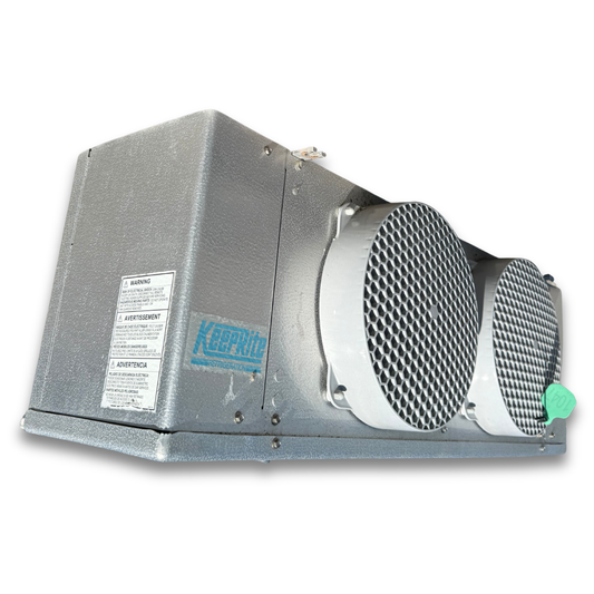 Used Keeprite KLP-211MA Evaporator #1047 — supplier gallery view 1; Used gray evaporator with one fans front side view showing labels.
