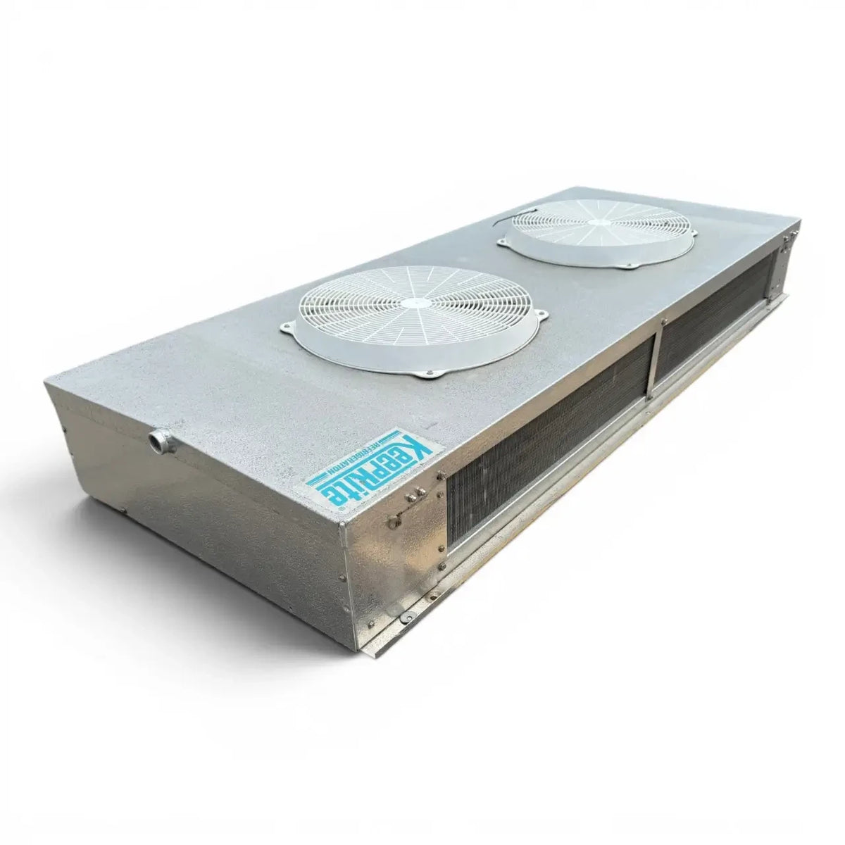 Used Keeprite KTW-115MA Center Mount Evaporator #723 — supplier gallery view 5; Back-left view of the used Keeprite KTW-115MA center mount evaporator #723, showing the rear cabinet panel.