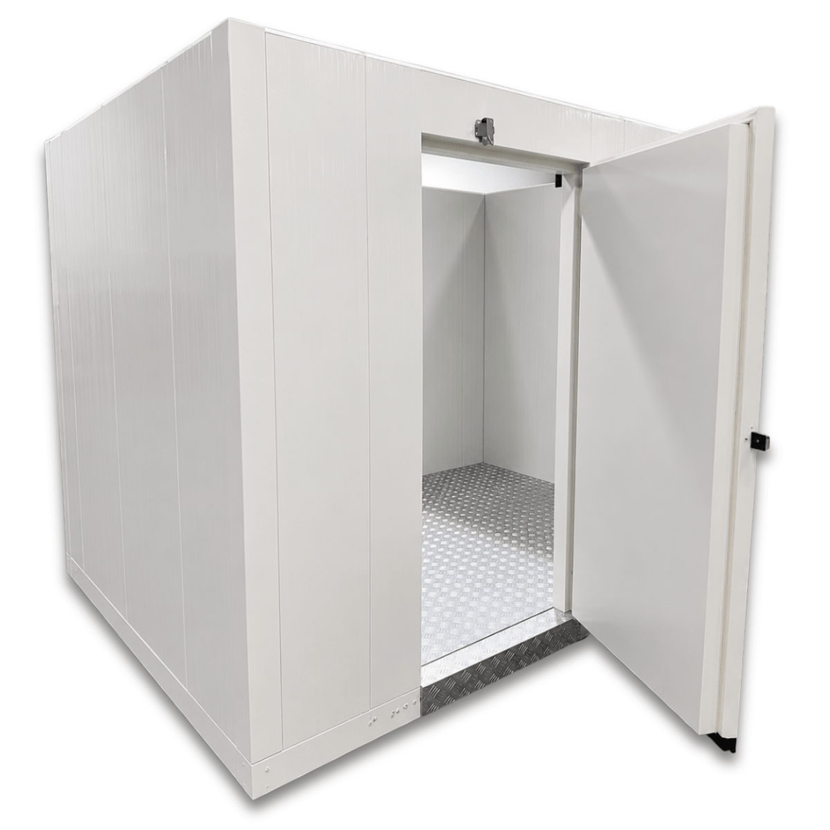 Barr 8'3" x 11'6" x 8'2"H Walk-In Freezer Room with Floor — supplier gallery view 2; White walk-in commercial freezer with open door