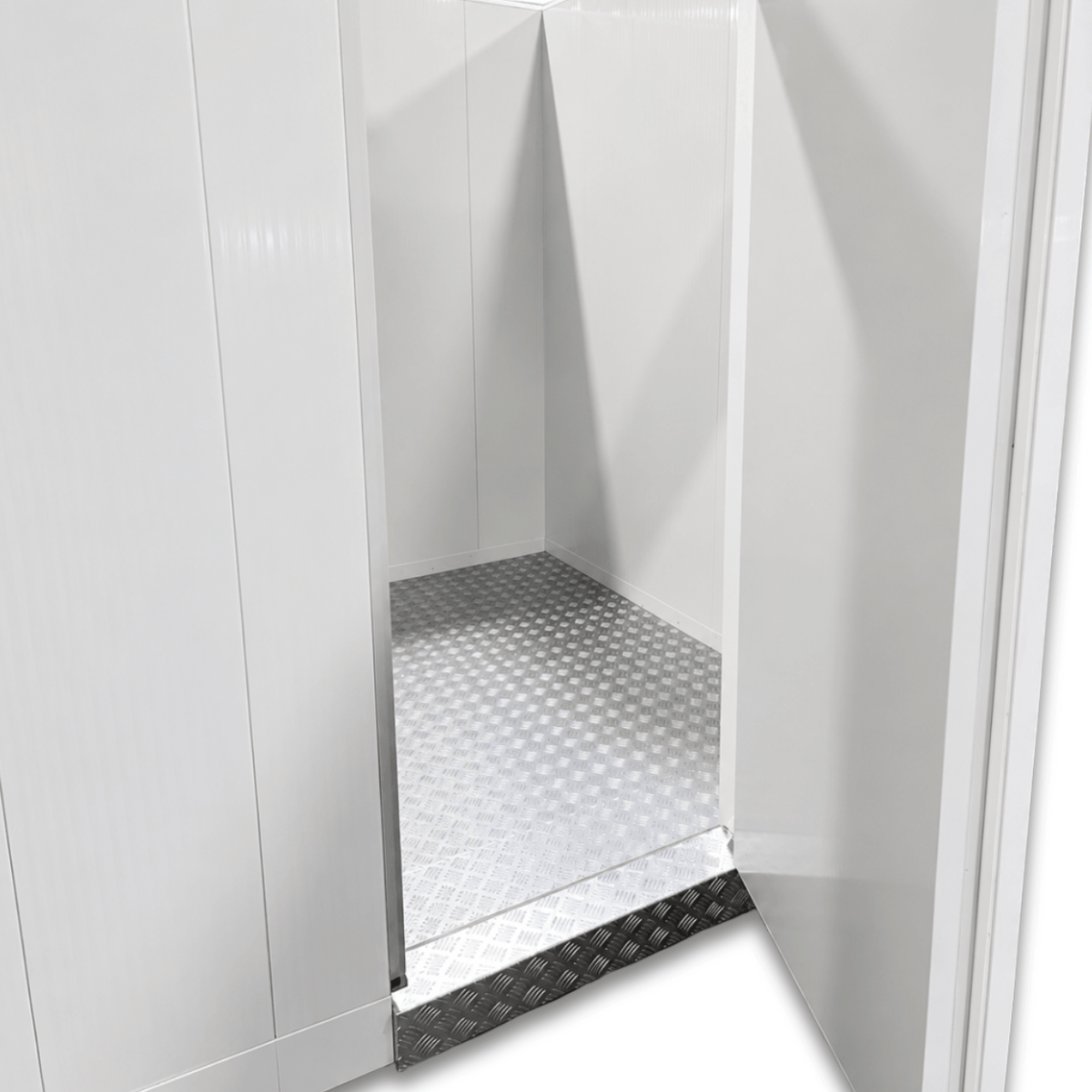 Barr 8'3" x 11'6" x 8'2"H Walk-In Freezer Room with Floor — supplier gallery view 3; White walk-in commercial freezer inside view
