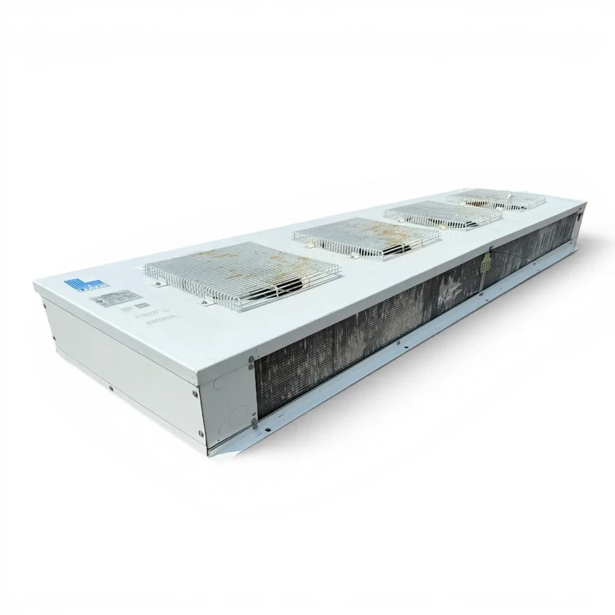 Used Larkin CEC-0250AS7AMAB0200 Center Mount Evaporator #3331 — supplier gallery view 1; Front-right view of the used Larkin CEC-0250AS7AMAB0200 center mount evaporator #3331, showing the cabinet side panel and rating labels.