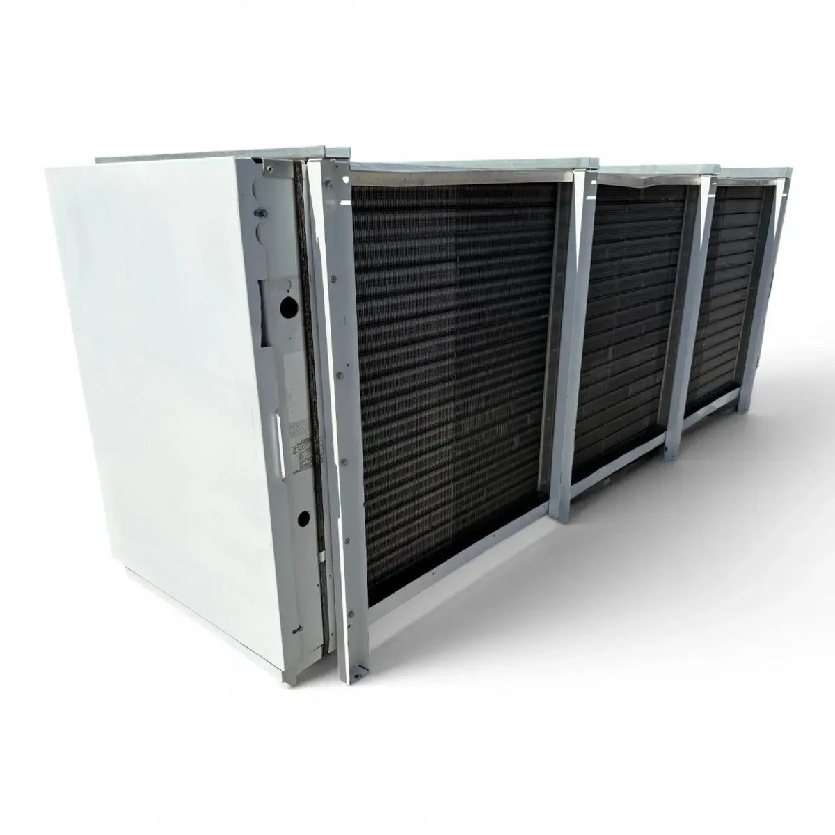 Used Larkin LHL4-1050DA Evaporator #3127 — supplier gallery view 5; Back-left view of the used Larkin LHL4-1050DA evaporator #3127, showing the rear cabinet panel.