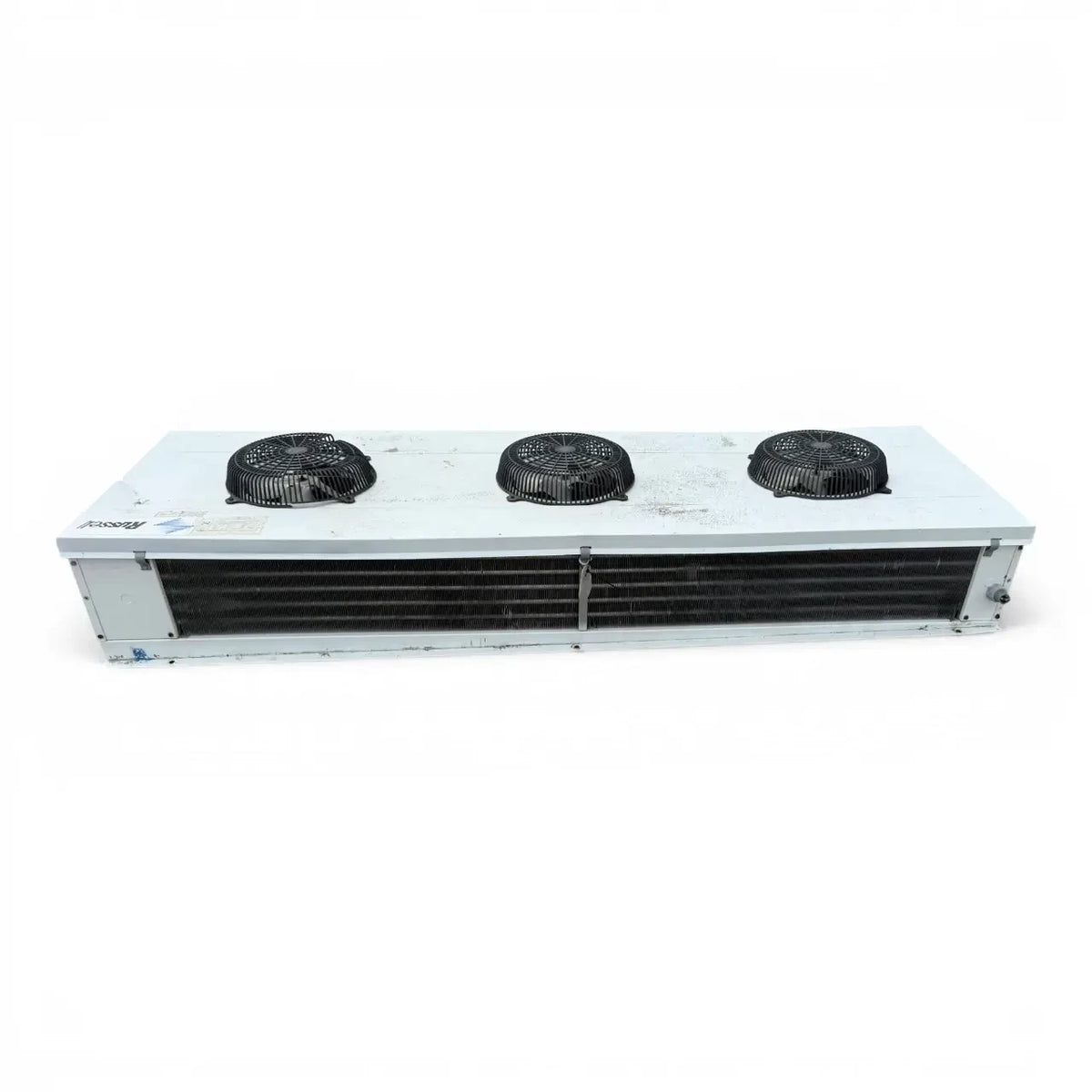 Used Russell FL36-135E Low Velocity Evaporator #669 — supplier gallery view 2; Straight-on view of the used Russell FL36-135E low velocity evaporator #669, showing the three round black-grille fans.