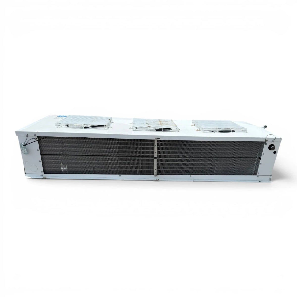 Used Bohn WK-180AEC Low Velocity Evaporator — supplier gallery view 2; Straight-on view of the used Bohn WK-180AEC low velocity evaporator, showing the three square grille fans.
