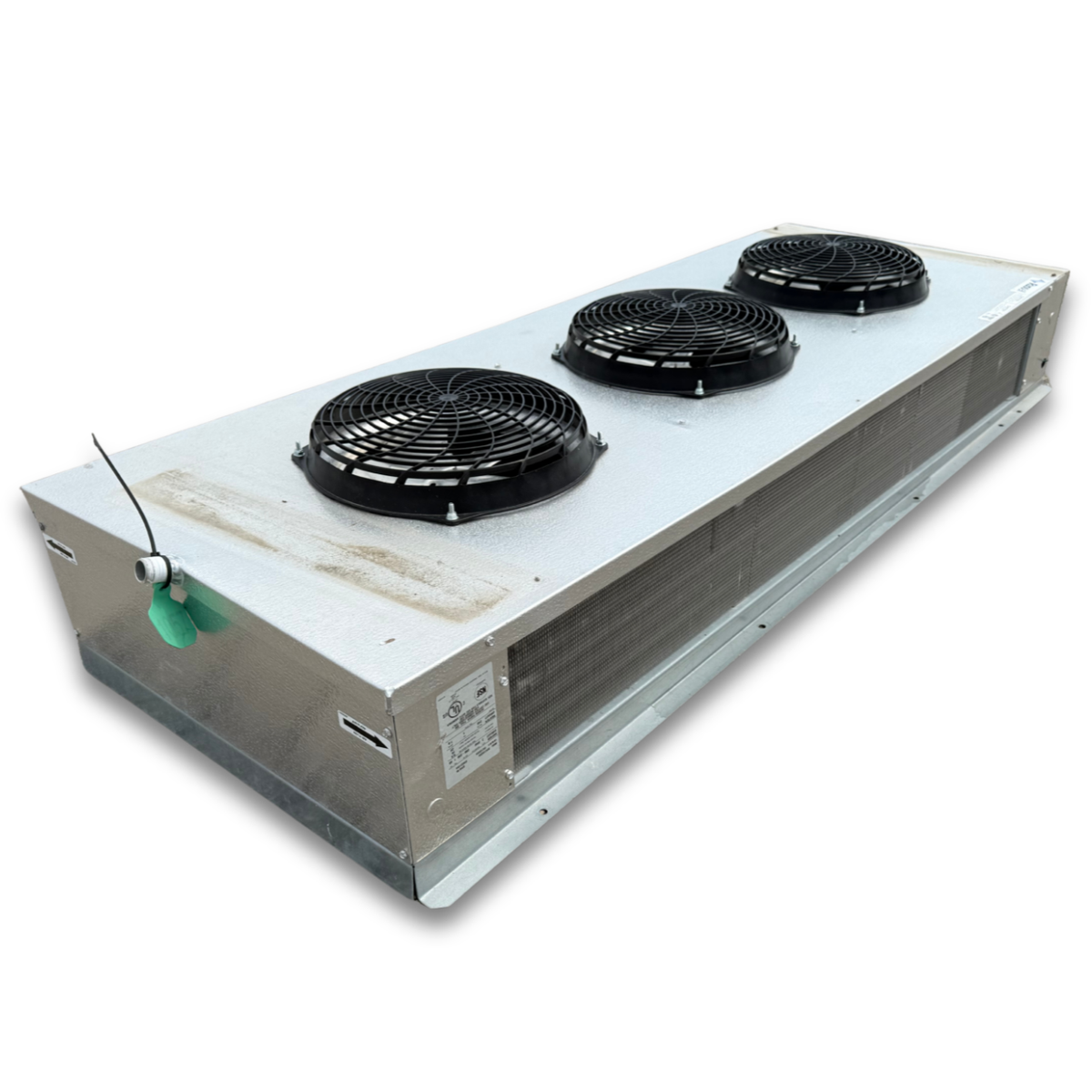 Used Russell RWF-130AE Low Velocity Evaporator #1057 — supplier gallery view 2; Silver evaporator front side view showing labels.