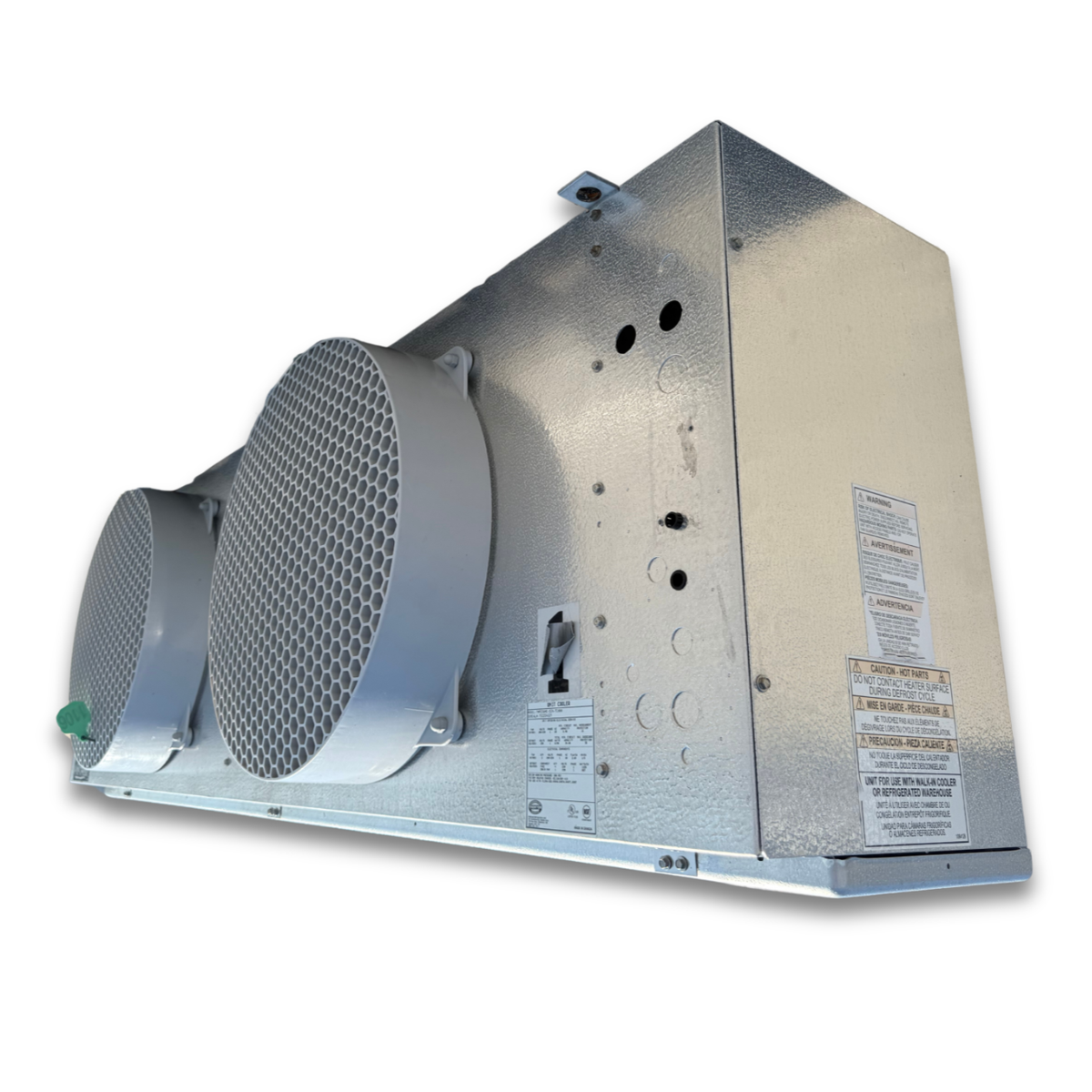 Used Trenton TMP-236ME Evaporator #1106 — supplier gallery view 3; Used gray evaporator with two fans front side view showing labels.