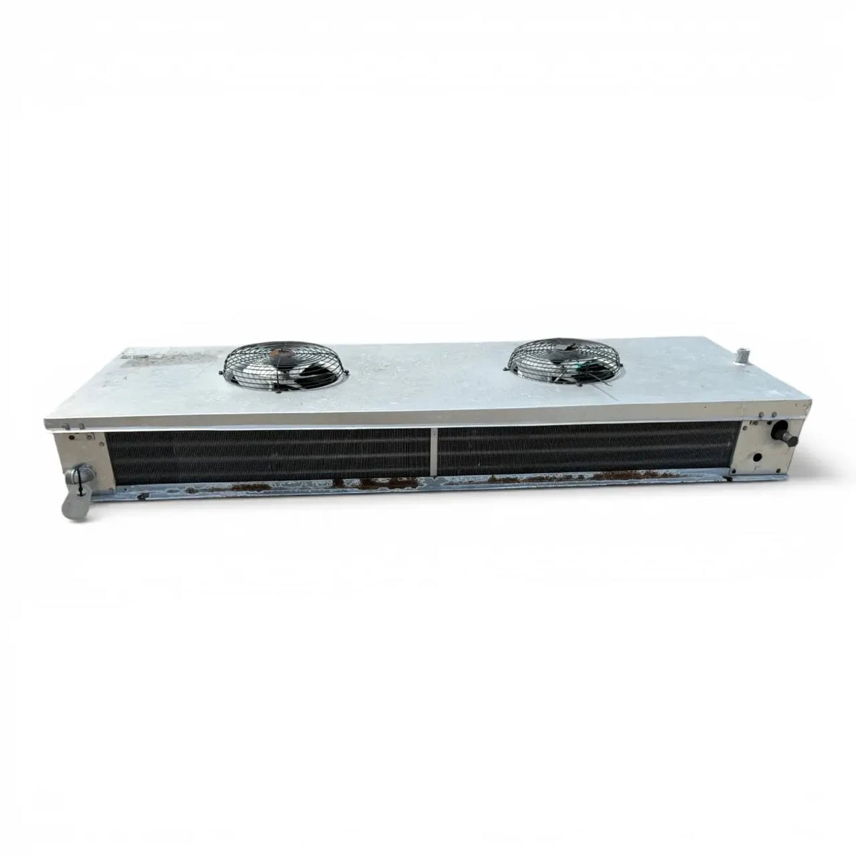 Used Tyler EFE-100MD Low Velocity Evaporator #673 — supplier gallery view 2; Straight-on view of the used Tyler EFE-100MD low velocity evaporator #673, showing the two round black-grille fans.
