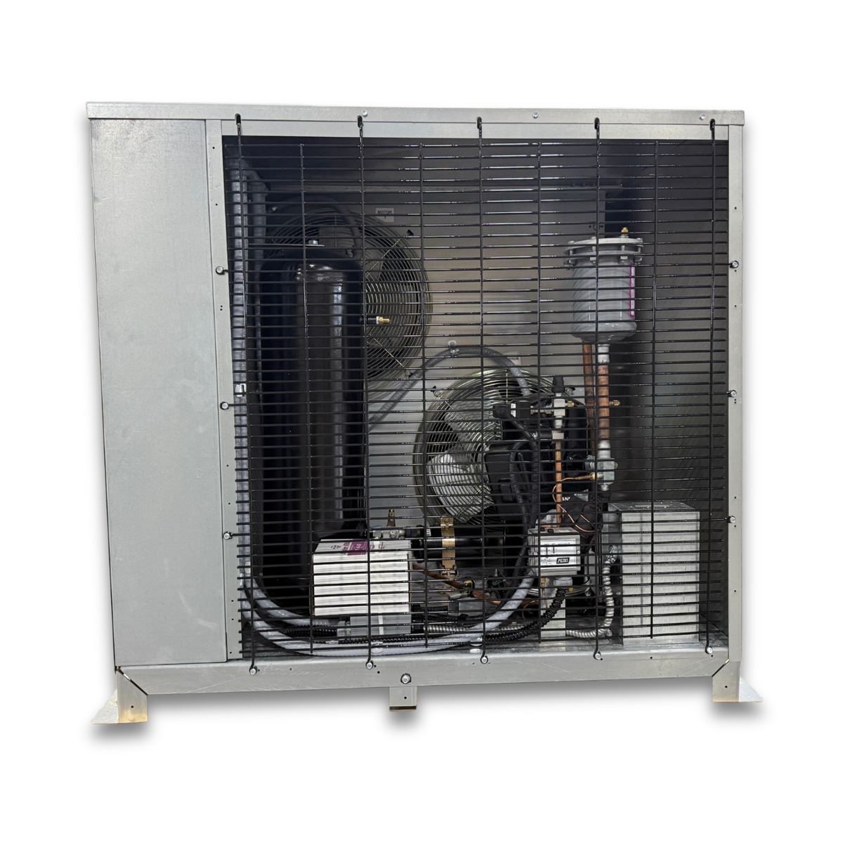 New 7.5 HP Krack-Chandler Low Temp System, 3 phase 208-230 volt — supplier gallery view 3; Gray condensing unit front showing the interior.