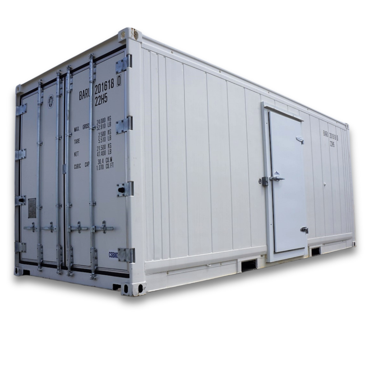 Barr 20ft Cooler Container Package — 2.5 HP Chandler Refrigeration — supplier gallery view 2; White portable refrigeration container outside