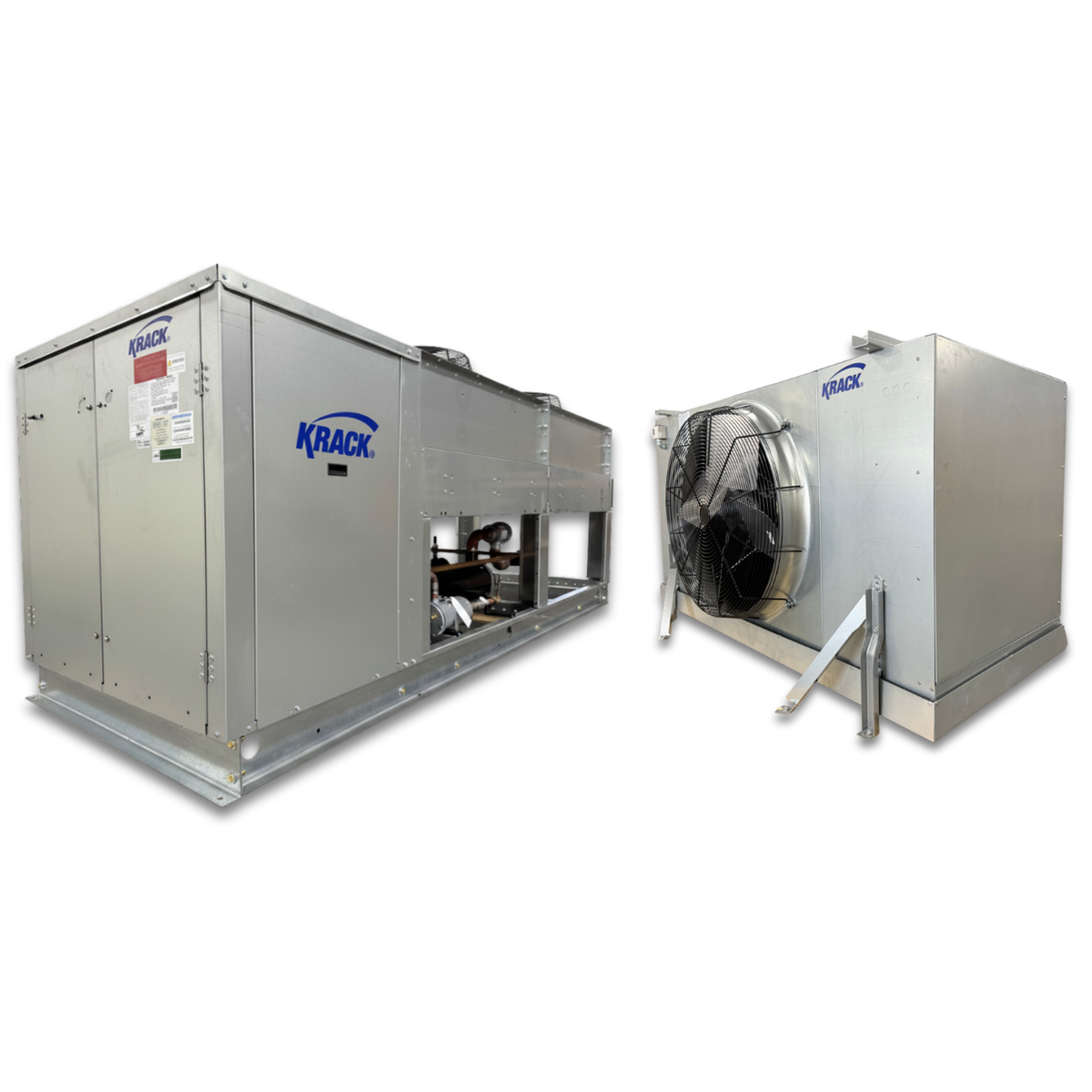 Barr 40ft Blast Freezer Container Package — 15 HP Krack Refrigeration — supplier gallery view 4; 40' Barr Blast Freezer Container Package Photo of condensing and evaporator showing front side view