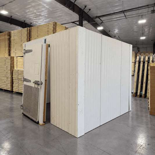 9ft × 9ft 6in Used Walk-In Cooler with New 0.5 HP Refrigeration — supplier gallery view 1; Used 9'x9'6"x8'6" Walk-in cooler package with 0.5 HP medium temp system