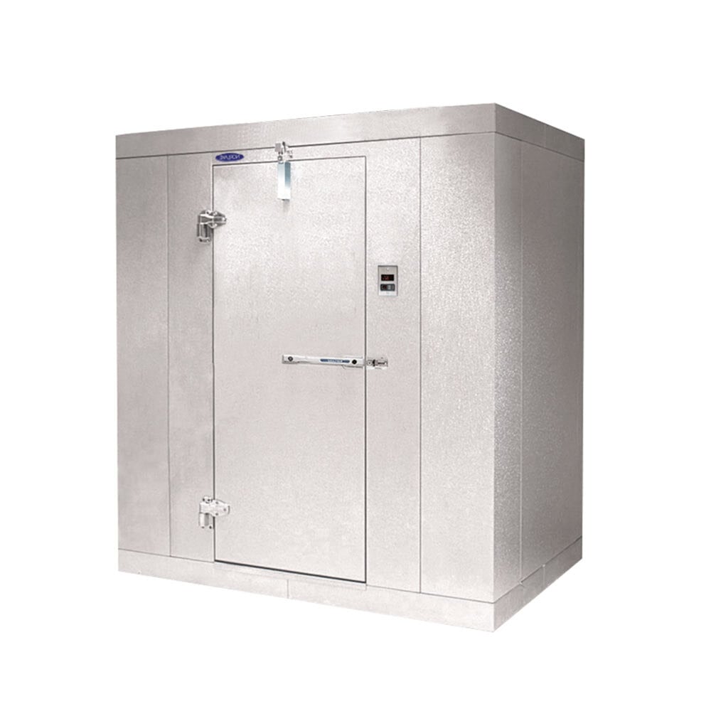 Norlake FT46-X Fast Trak 4' x 6' x 6' 7" Indoor Walk-In Cooler (Box Only) — supplier gallery view 1; A white metal Norlake Kold Locker box with a door open.