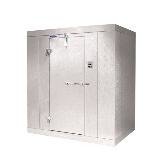 Norlake FT612-X Fast Trak 6' x 12' x 6' 7" Indoor Walk-In Cooler (Box Only) — supplier gallery view 1; A white metal Norlake walk-in cooler box with a door open.