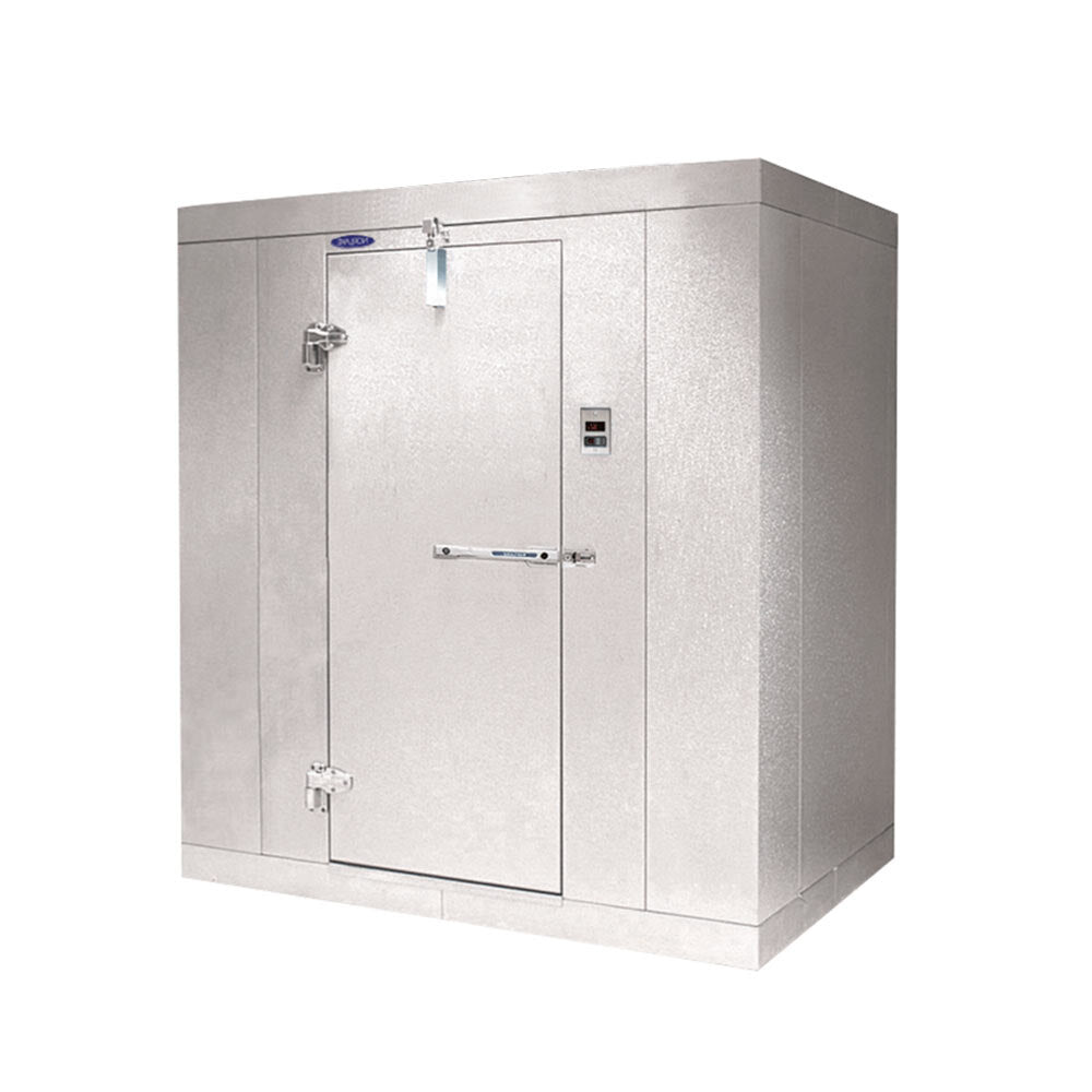 Norlake FT1012-X Fast Trak 10' x 12' x 6' 7" Indoor Walk-In Cooler (Box Only) — supplier gallery view 1; A white metal Norlake Kold Locker box with a door open.