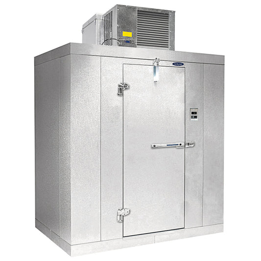 Norlake KODB77810-C Kold Locker 8' x 10' x 7' 7" Outdoor Walk-In Cooler — supplier gallery view 1; A white metal box with a door open.