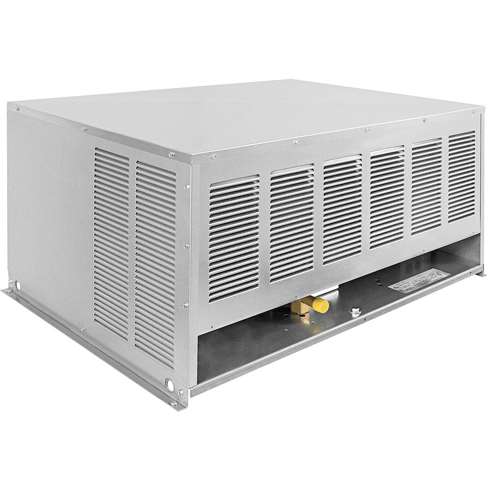 Norlake Fast-Trak 6' x 8' x 7' 7" Outdoor Walk-In Cooler with Remote Refrigeration — supplier gallery view 2; A large silver rectangular metal box with a vent.