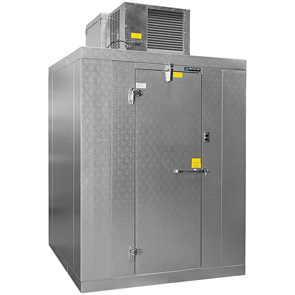 Master-Bilt QSB7466-C QS2 2 Day 6' x 6' x 7' 4" Indoor Walk-In Cooler with Top-Mounted Refrigeration and Floorless — supplier gallery view 1; A Master-Bilt indoor walk-in cooler box with a door.