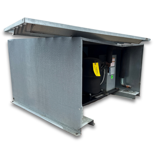 Used Copeland FJAM-0300TFC 3 HP Condensing Unit #263 — supplier gallery view 1; Gray condensing unit front side view showing labels.