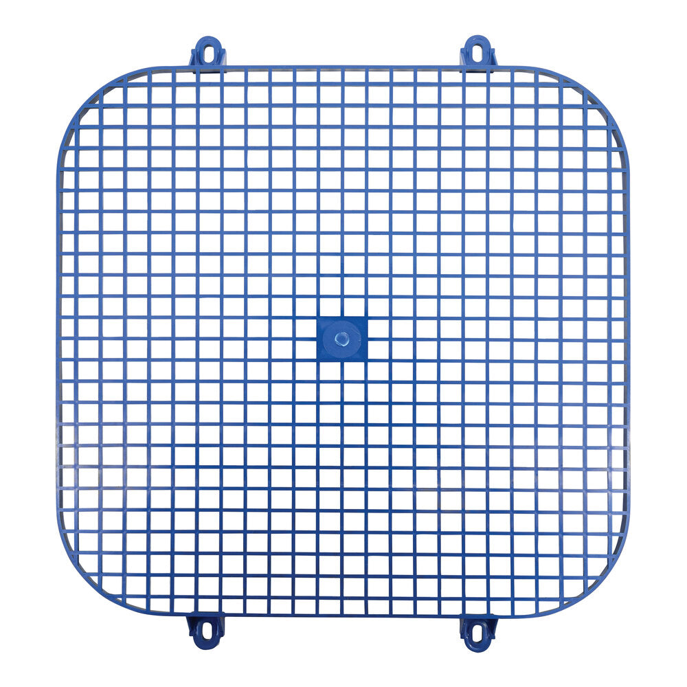 Heatcraft 23106201 Evaporator Fan Guard — supplier gallery view 1; A blue grid with a square hole on a white mesh screen.