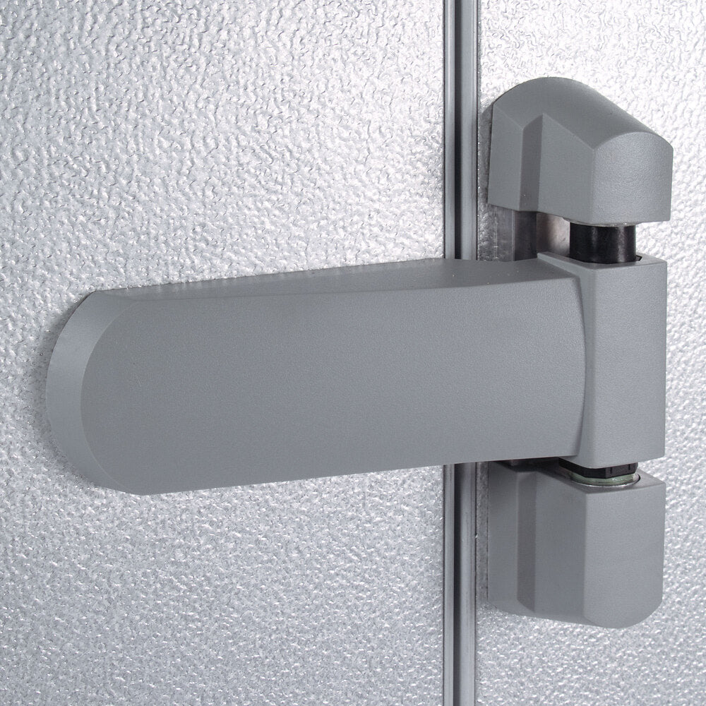 Kolpak P8-0610-CT Polar Pak 6' x 10' x 8' Indoor Walk-In Cooler with Top-Mounted Refrigeration — supplier gallery view 4; The grey hinge on a Kolpak walk-in cooler door.
