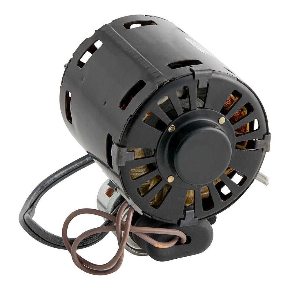Bally 1047779 Evaporator Fan Motor — supplier gallery view 2; A black Bally evaporator fan motor with wires and a cord.